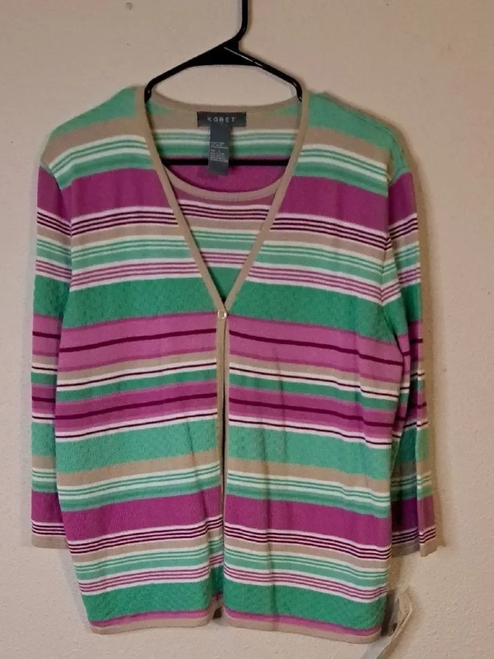 Koret Pink, Mint Green & Beige Striped Women's Cardigan